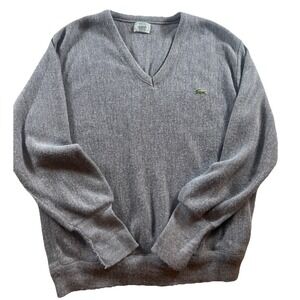 Vintage Lacoste IZOD Gray Pullover Sweater Large Orlon Acrylic w Green Alligator